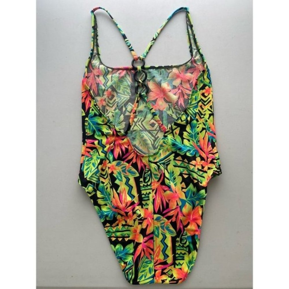 Vintage 90s? Carabella Neon Retro Floral One Piece Swim Suit - Picture 5 of 10